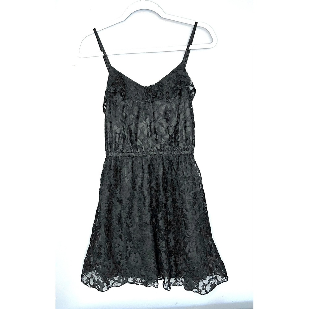 H&M Slip Dress Womens 6 Black Lace Ruffle Strappy Mini Cocktail Sexy Whimsigoth
